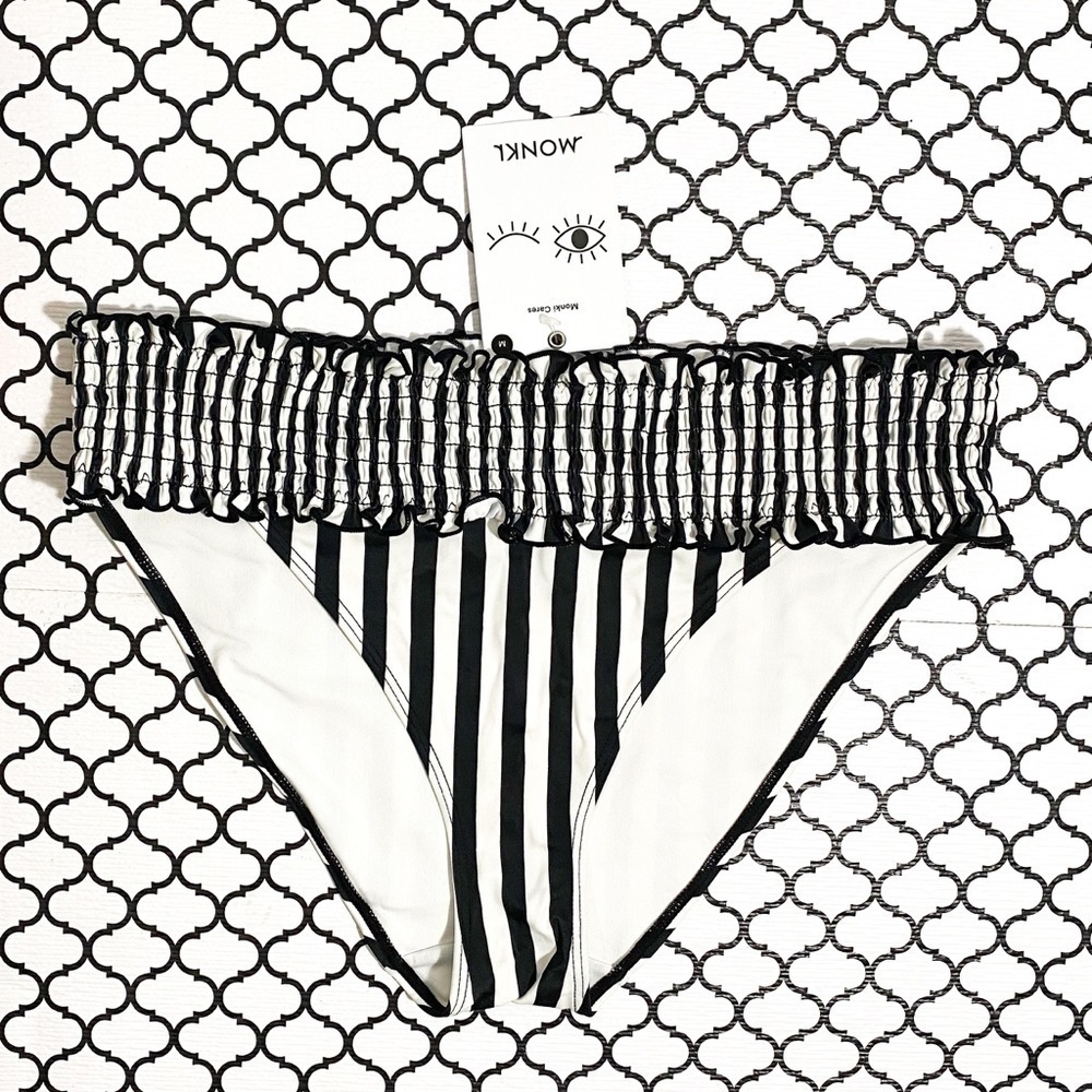 Monki Ruched striped Bikini Bottom